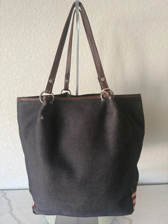 Vintage Burberry London Blue Label Tote Denim Canvas Leather Trim w/COA - Picture 1 of 16